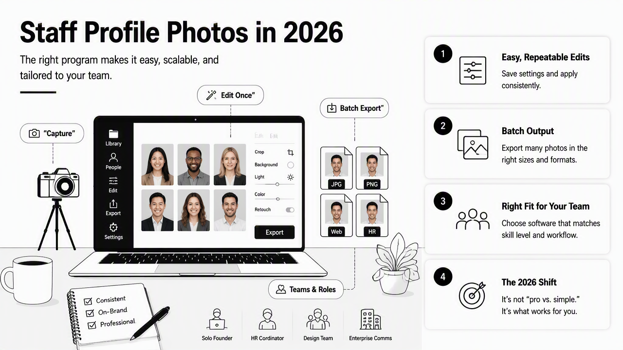 Illustration for Which photo editing programs work best for staff profile photos?