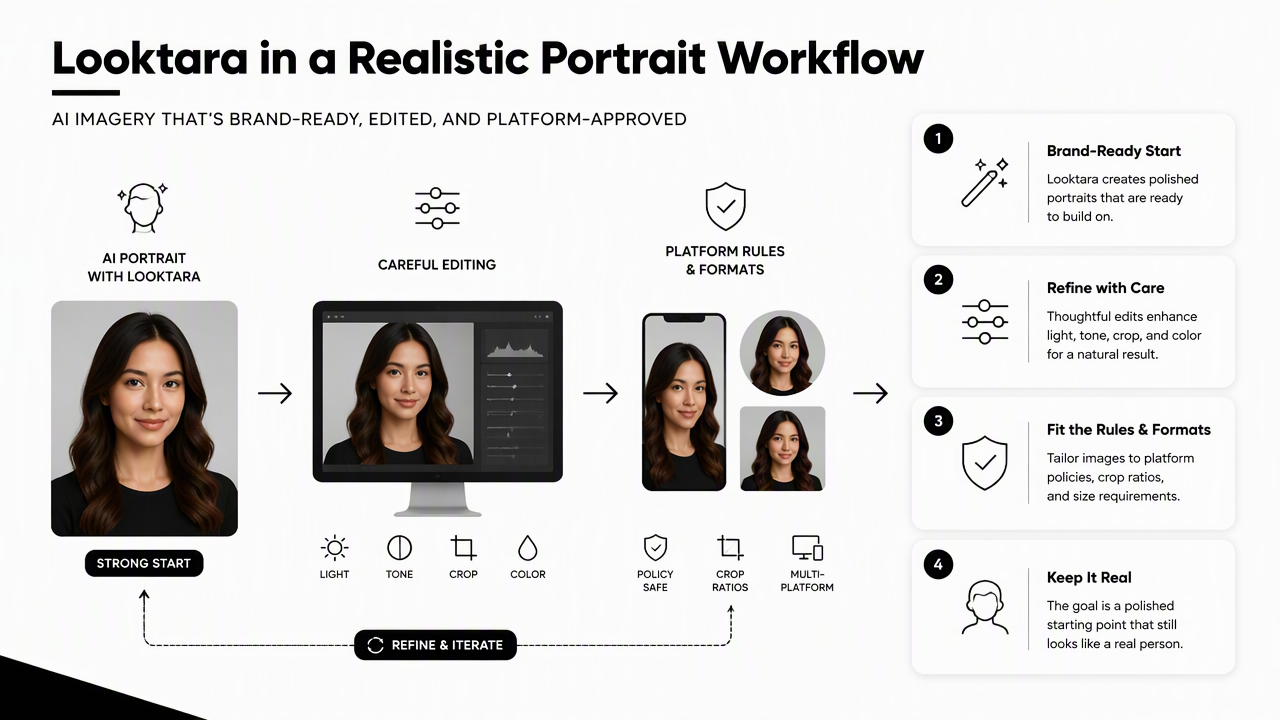 Illustration for How Looktara fits into a realistic portrait workflow