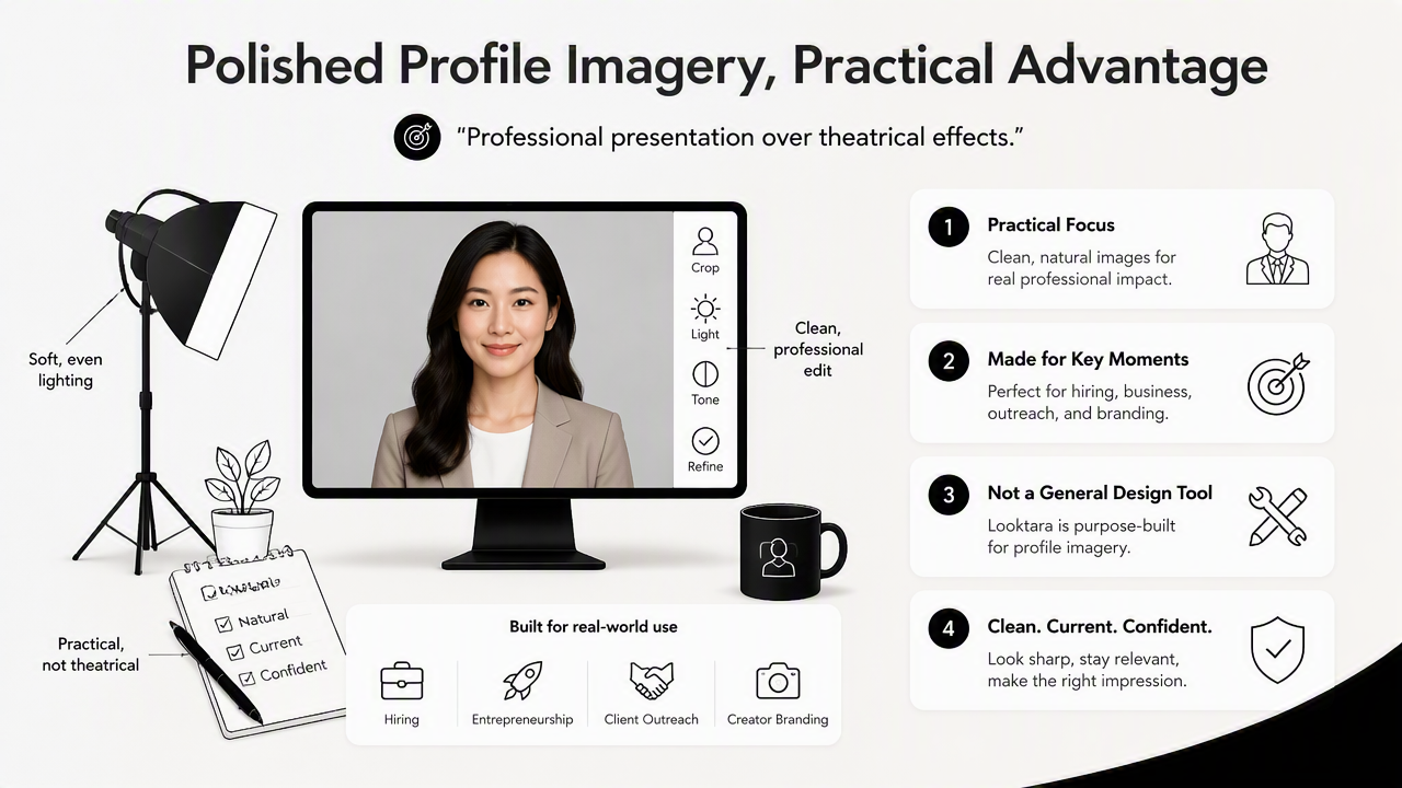 Illustration for How Looktara handles LinkedIn-style headshot edits