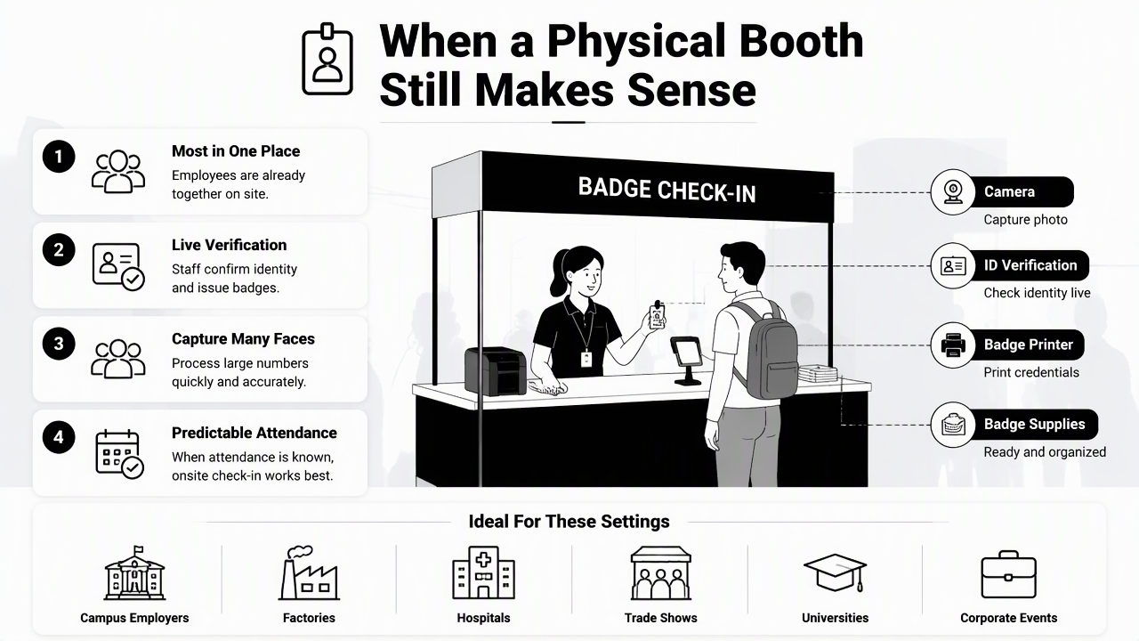 Illustration for When does a physical photo booth still make sense for employee badges?