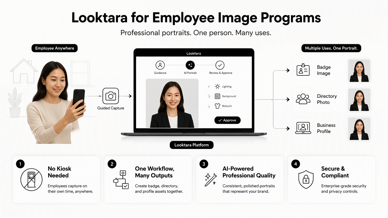 Illustration for How Looktara handles AI portraits for employee image programs