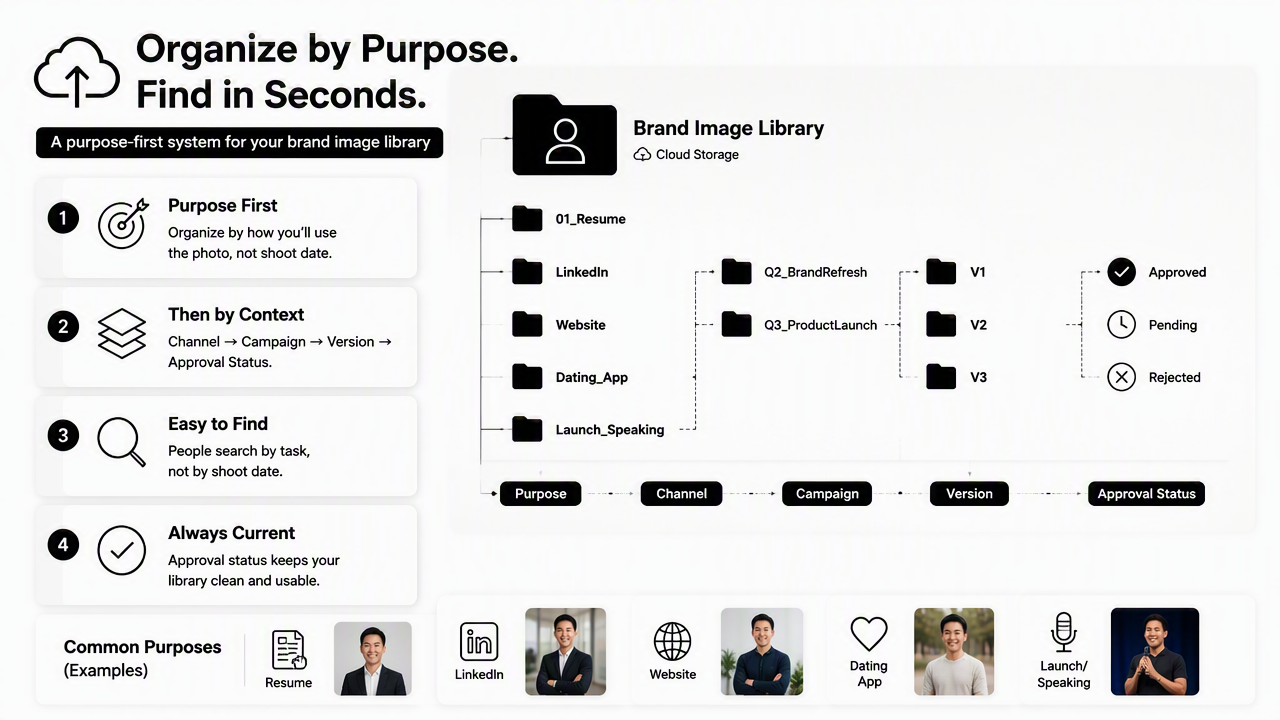 Illustration for How should photos on the cloud for personal brand image libraries be organized?