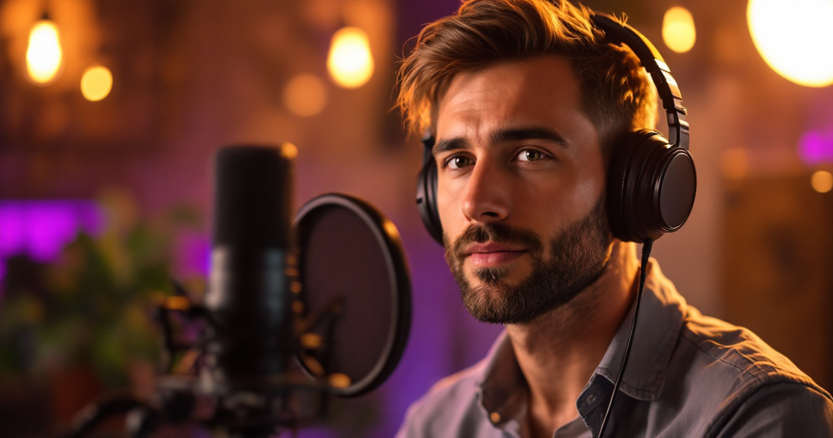 Professional podcast studio lighting setup with three-point illumination technique showcasing optimal podcaster portrait lighting