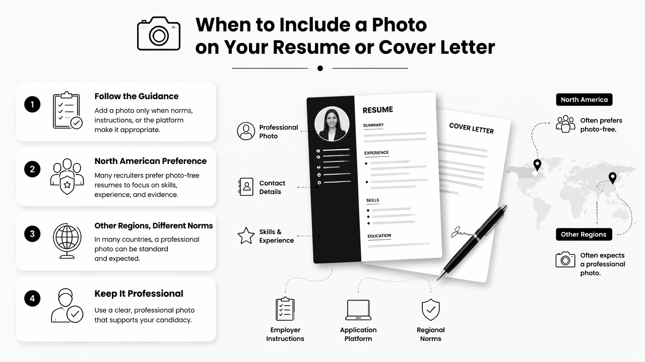 Illustration for When should a resume or cover letter include a photo?