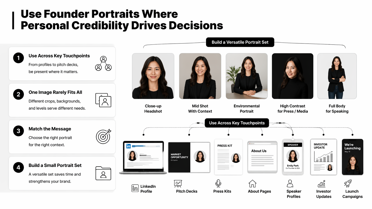 Illustration for Where should founder portraits be used?