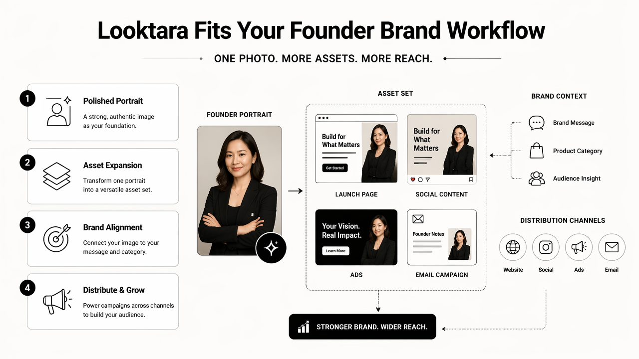 Illustration for How does Looktara fit a founder brand workflow?