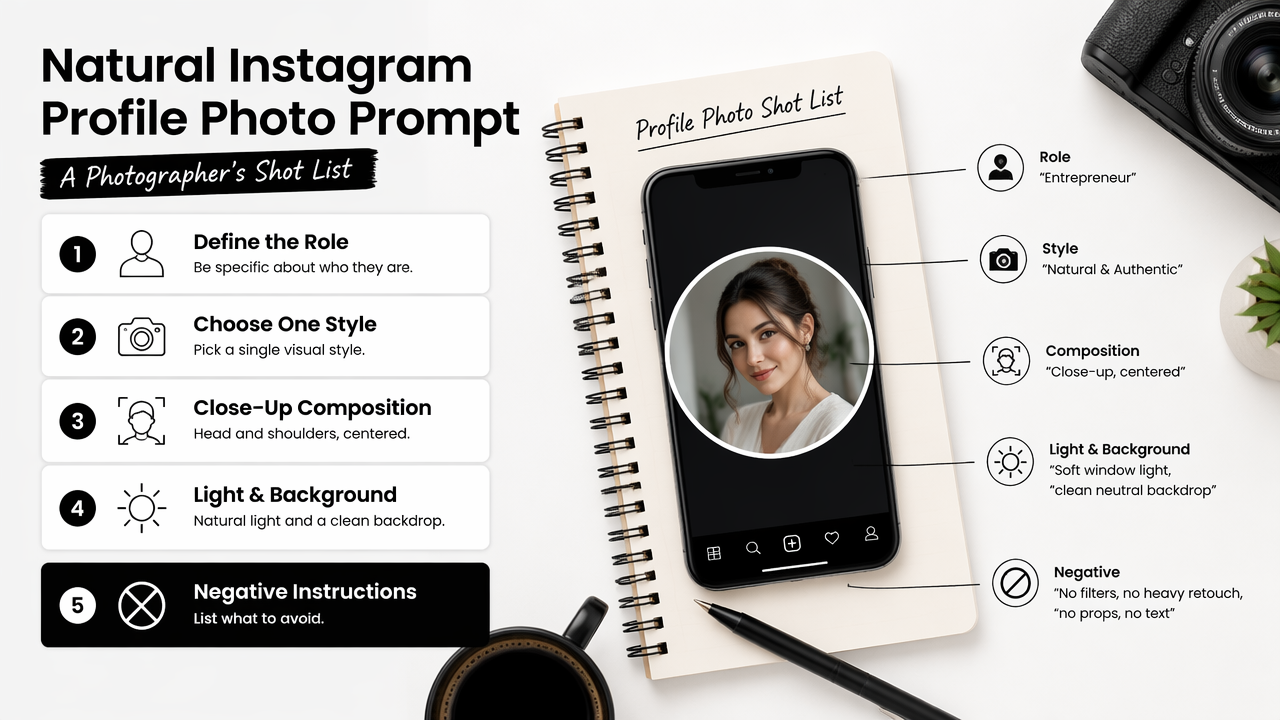 Illustration for How to write a profile picture prompt that looks natural