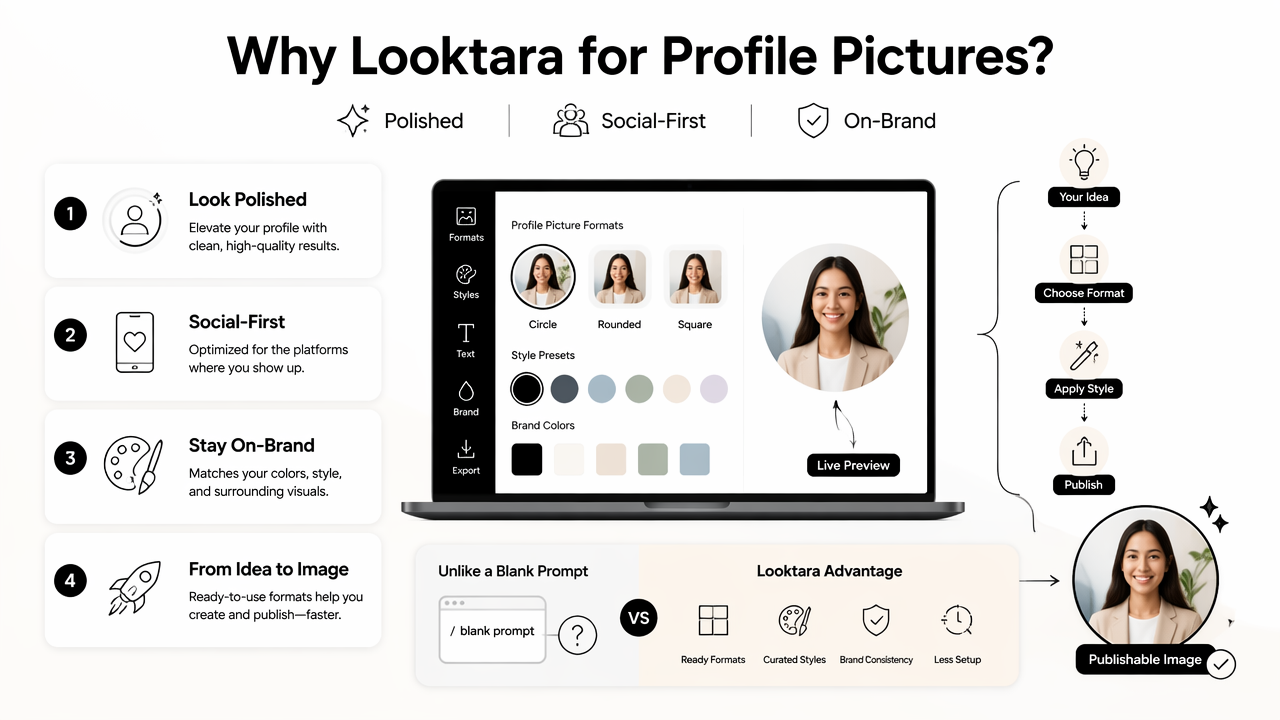 Illustration for How Looktara helps create profile-ready AI images