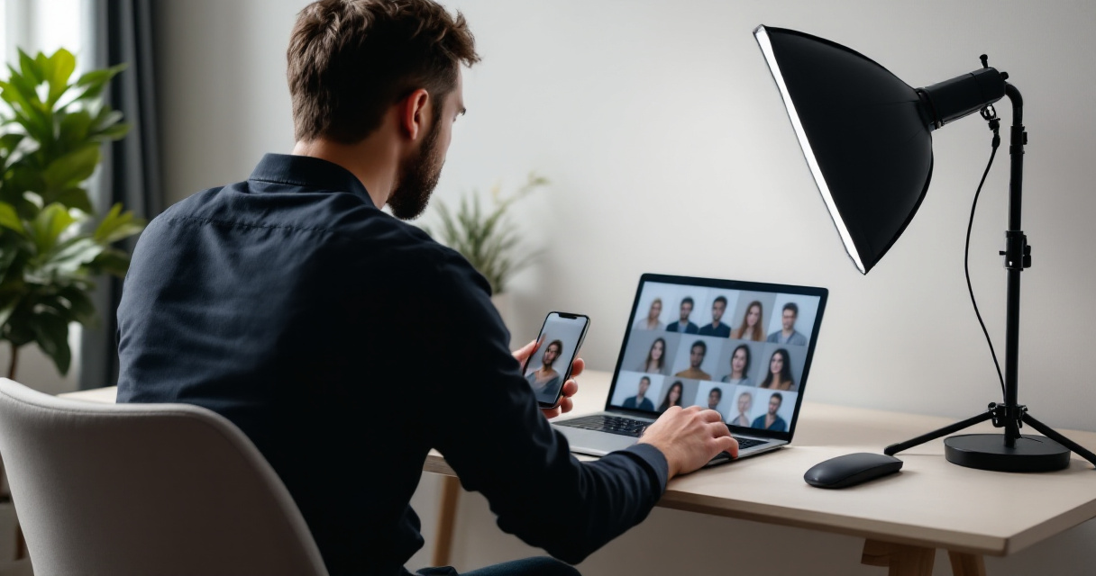 Modern home setup for quickly creating a polished professional profile photo