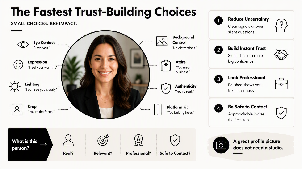 Illustration for Which visual choices create trust in the first few seconds?