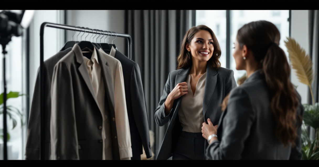 Real estate agent selecting polished business outfit in studio before professional headshot session