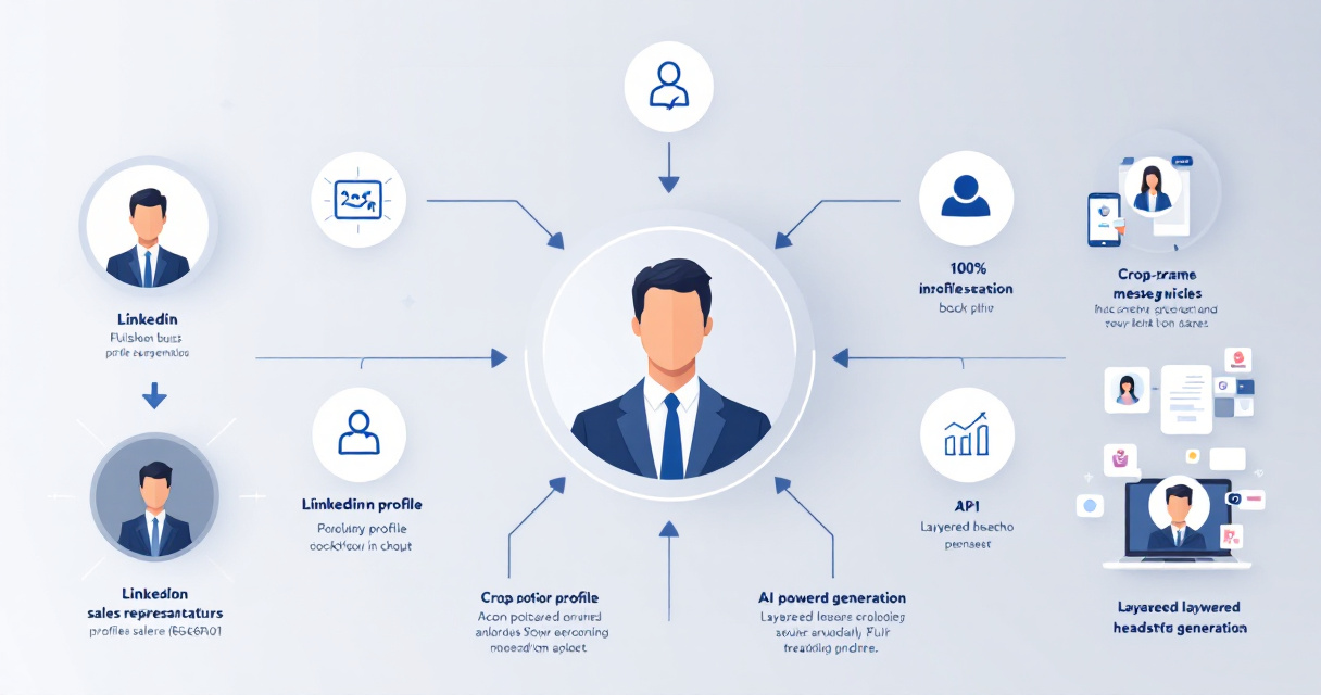 Infographic illustrating how a strong LinkedIn headshot helps sales representatives build trust, avoid profile photo mistakes, and use AI tools to create professional images that support personal branding and sales success.