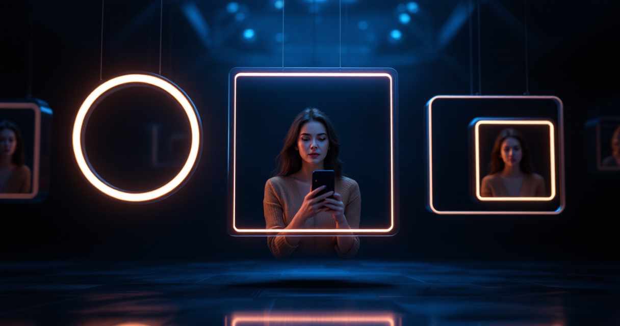 Floating circular and square profile frames illustrating different social media headshot cropping styles