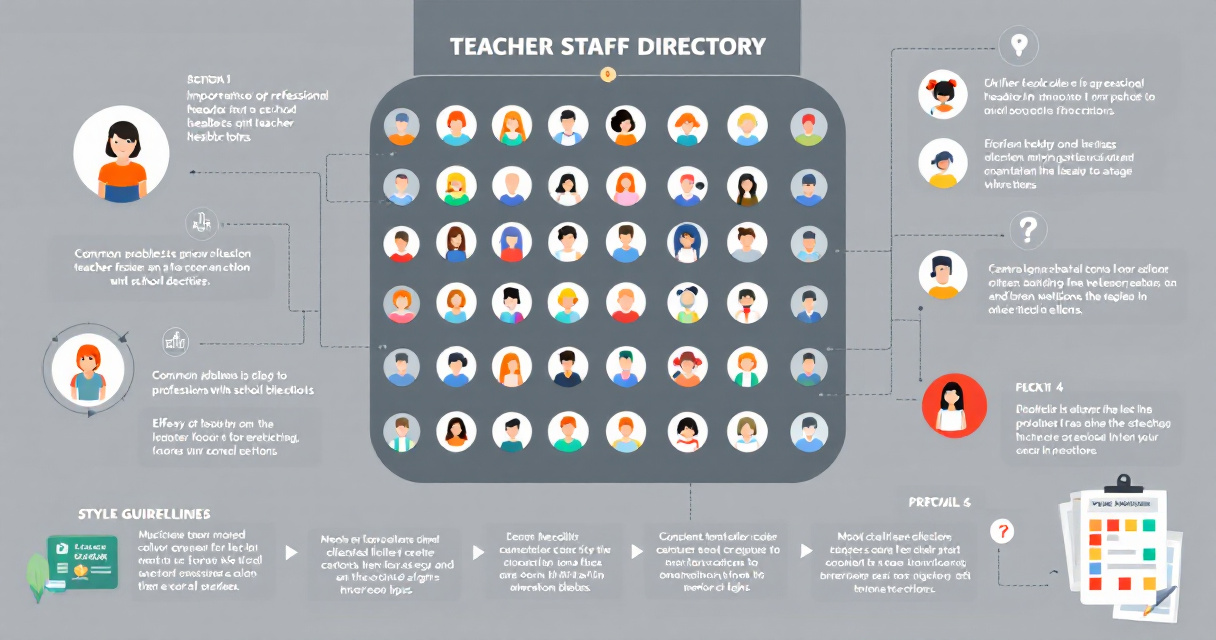 Infographic showing how schools create consistent teacher headshot directories using professional photography, standardized portraits, and AI-powered organization.