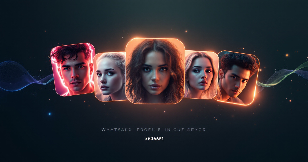 Different AI-generated profile picture styles including cyberpunk, studio portrait, and artistic glowing avatars