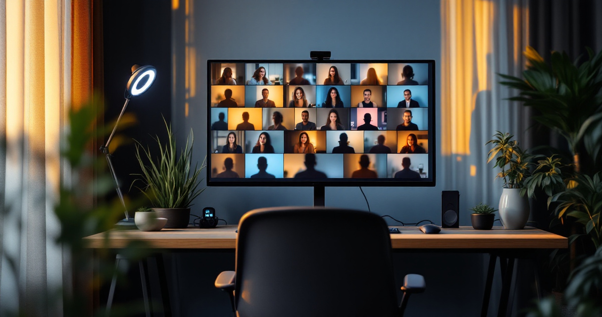 Home office video conference setup symbolizing digital handshakes and remote work first impressions through profile photos