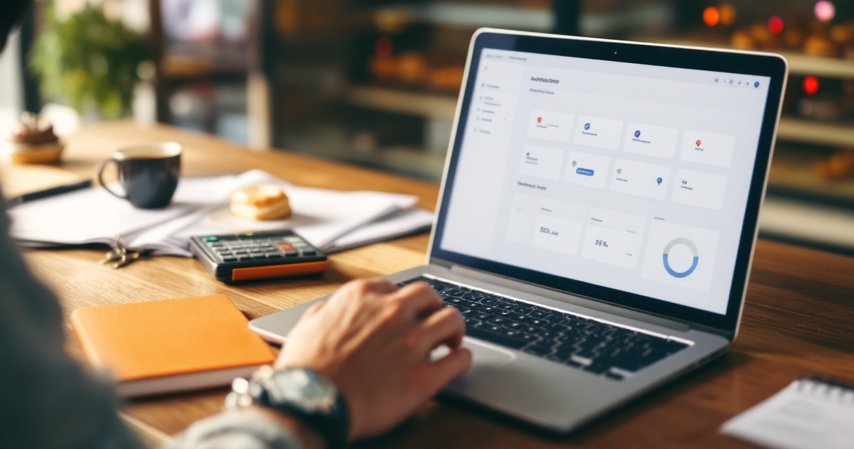 Small business owner planning local SEO budget with map pins and calculator