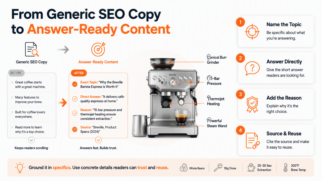 Illustration for How should generic SEO copy become answer-ready content?