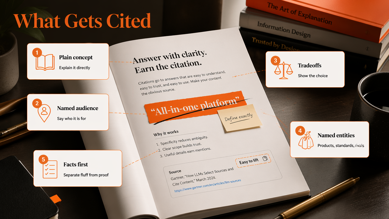 Annotated page showing the content formats AI systems tend to cite.