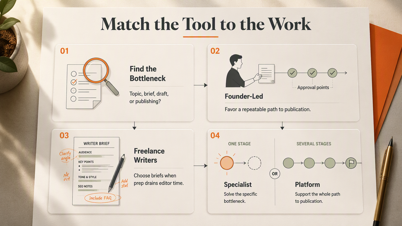 Infographic helps small SEO teams choose a specialist tool or broader platform based on their workflow bottleneck.