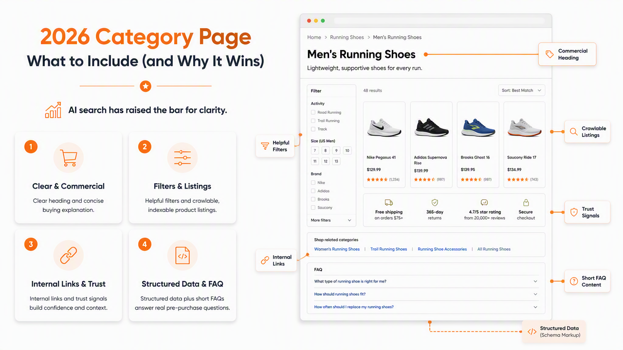 Illustration for What should a 2026 category page include?