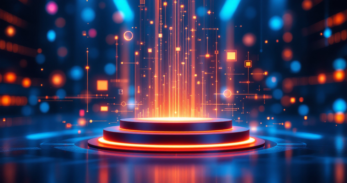 Cinematic product display with glowing orange optimization signals representing product page SEO and ecommerce conversions