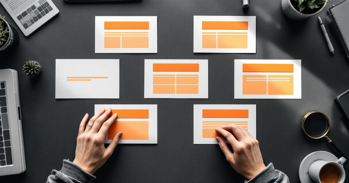 Hands sorting blank snippet format cards by query type on a desk