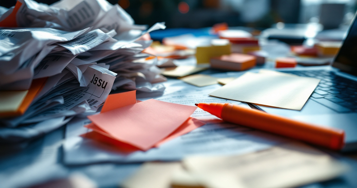 Cluttered SEO editing desk showing common featured snippet formatting mistakes
