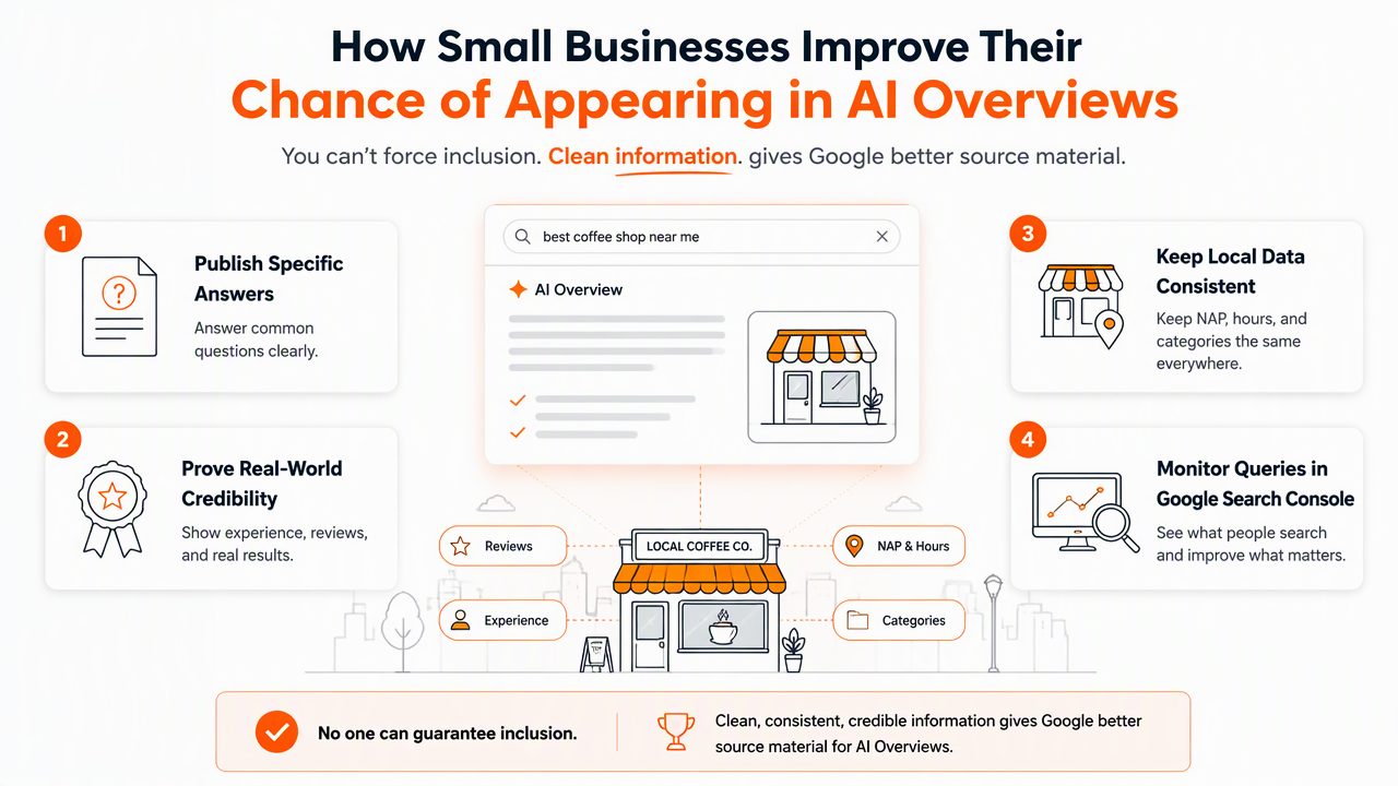 Illustration for How can a small business appear in AI Overviews?