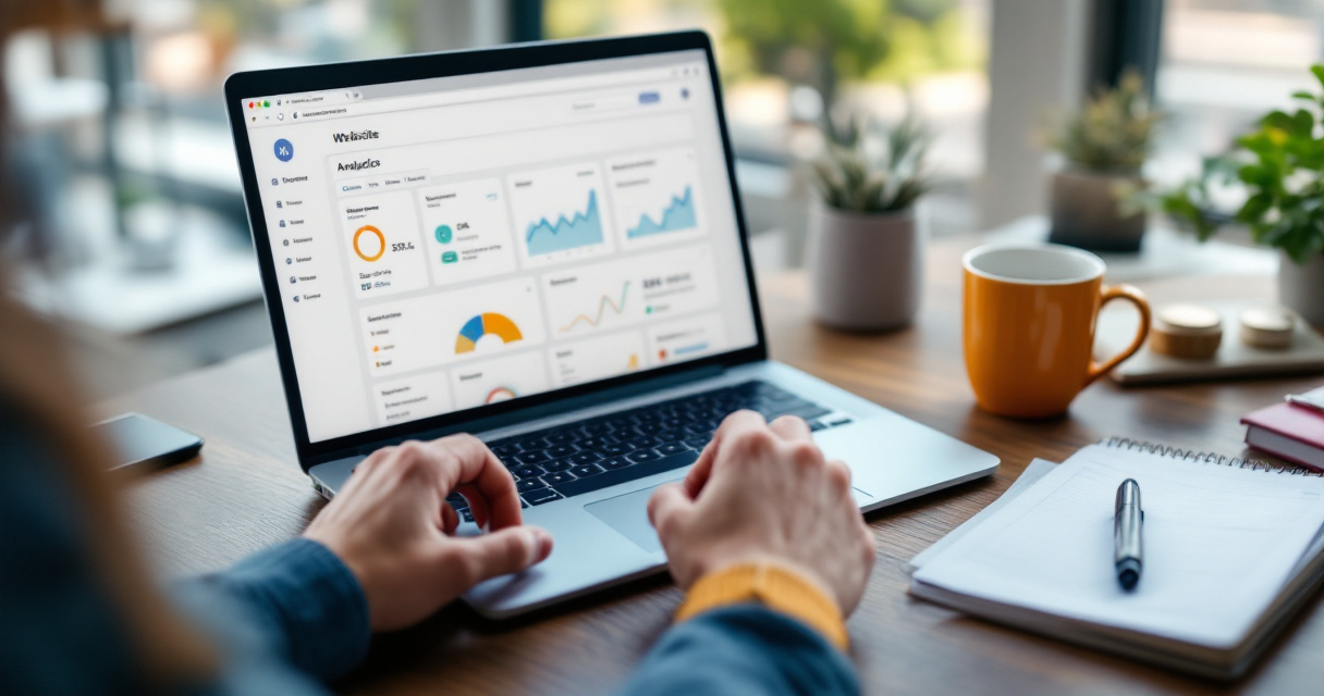 Hands setting up website verification on a laptop at a bright SEO workspace