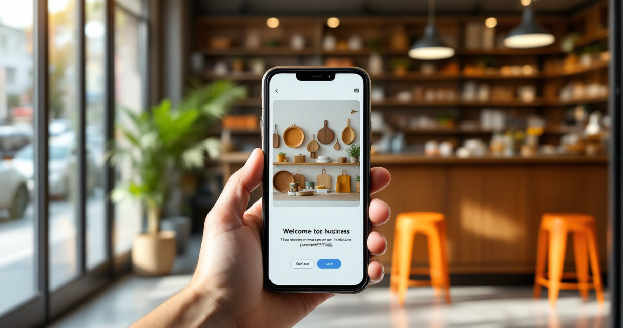 Small business mobile browsing scene illustrating homepage UX, trust, and easy navigation