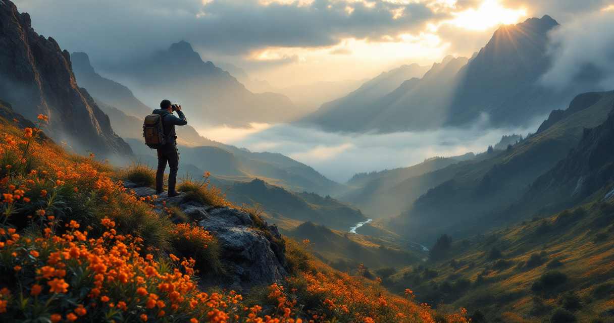 Explorer discovering hidden valley representing finding untapped low competition keyword opportunities for startups