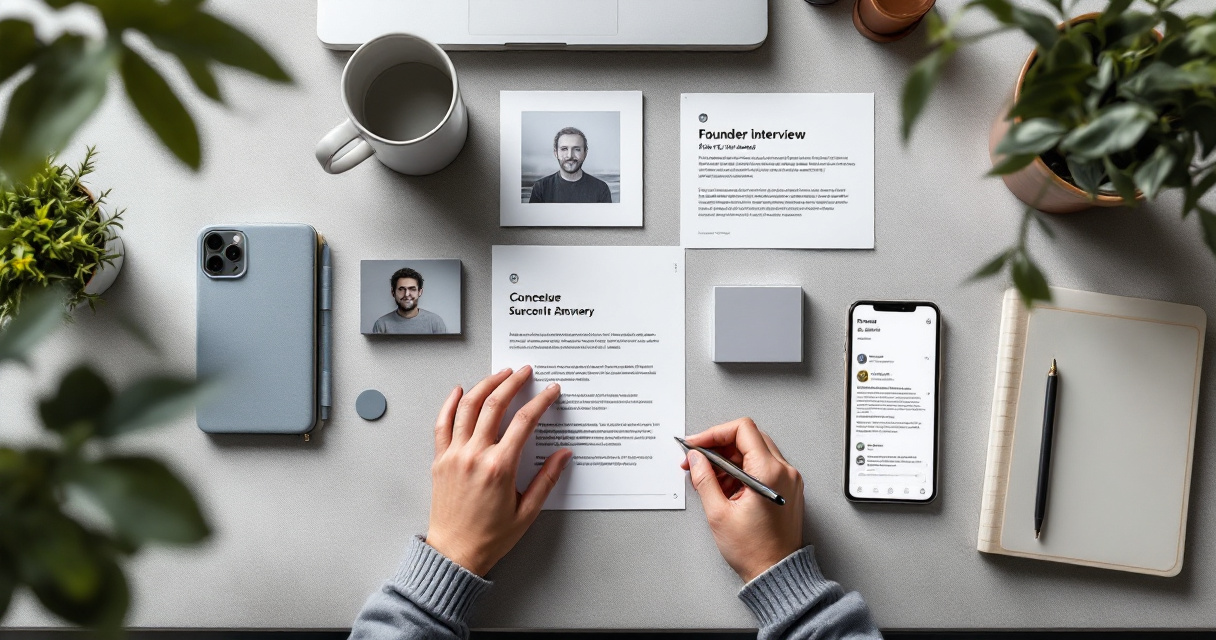 Content editor formatting founder interview assets for AI Overviews and rich search results