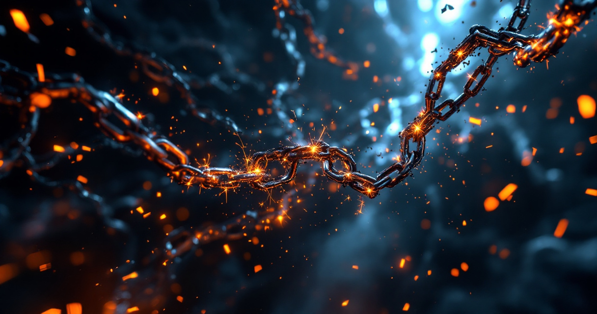 Strong and broken backlink chains surrounding a central site hub symbolizing link profile problems