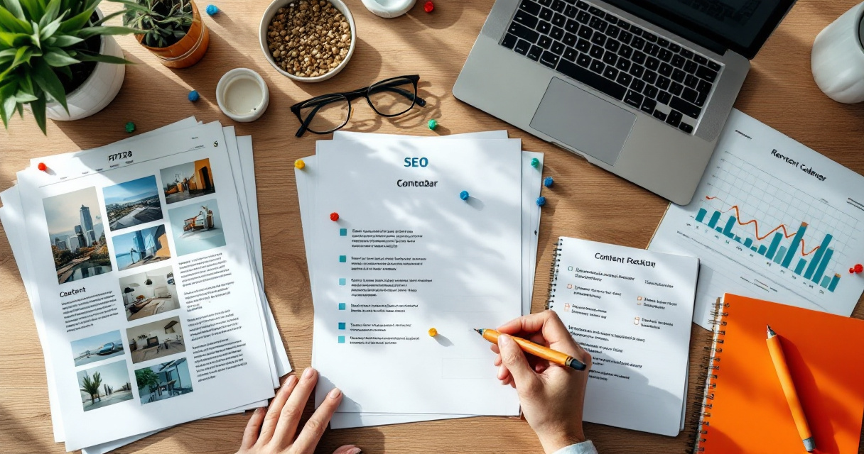 Top-down small business SEO workflow tracking rankings technical health and content updates