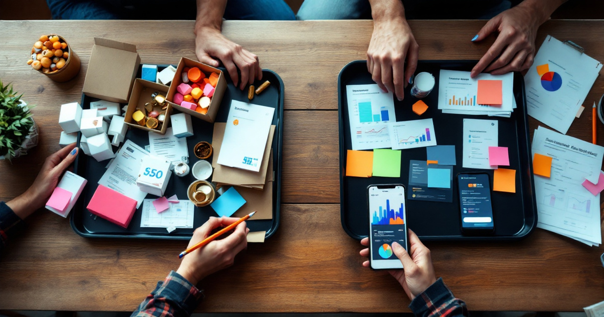 Top-down startup workspace separating product appeal from SEO opportunity signals
