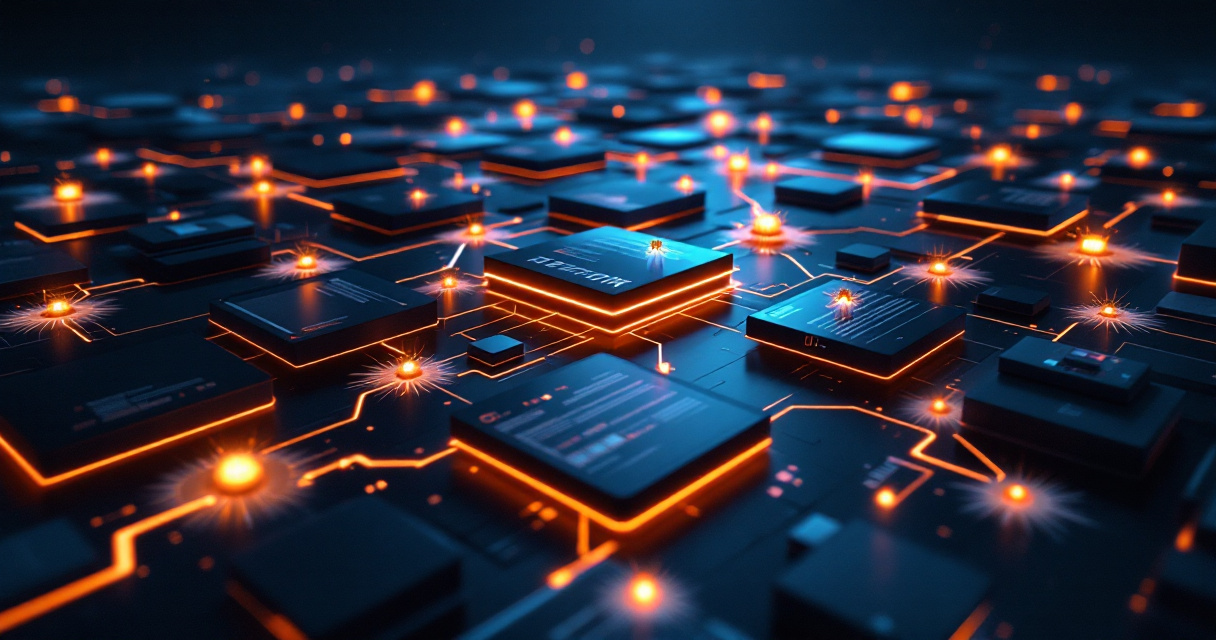 Abstract visualization of internal website pages connected by glowing pathways representing strategic internal links for SEO