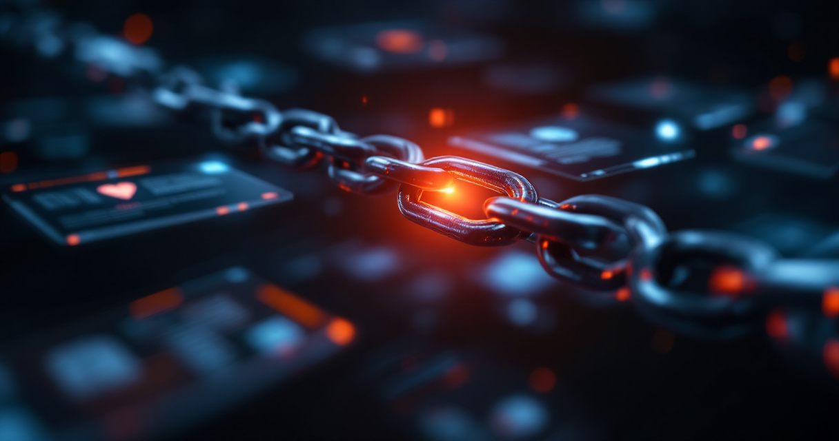 Glowing chain link connecting digital pages symbolizing optimized anchor connections in internal SEO linking