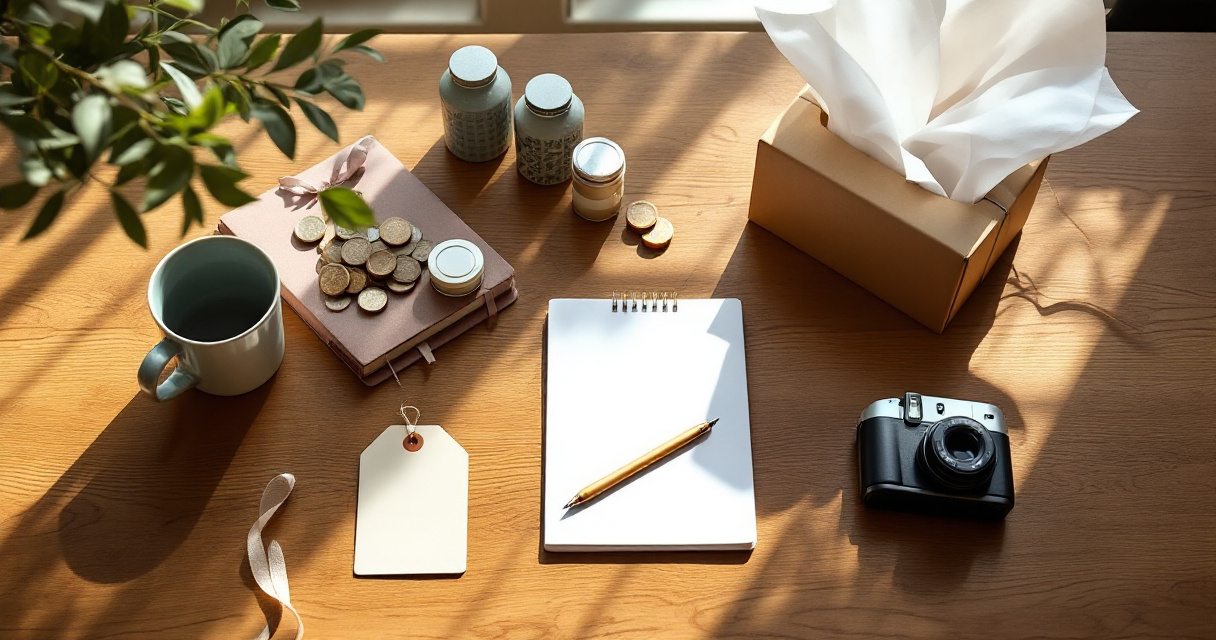 Four marketing mix elements arranged on a small business planning table