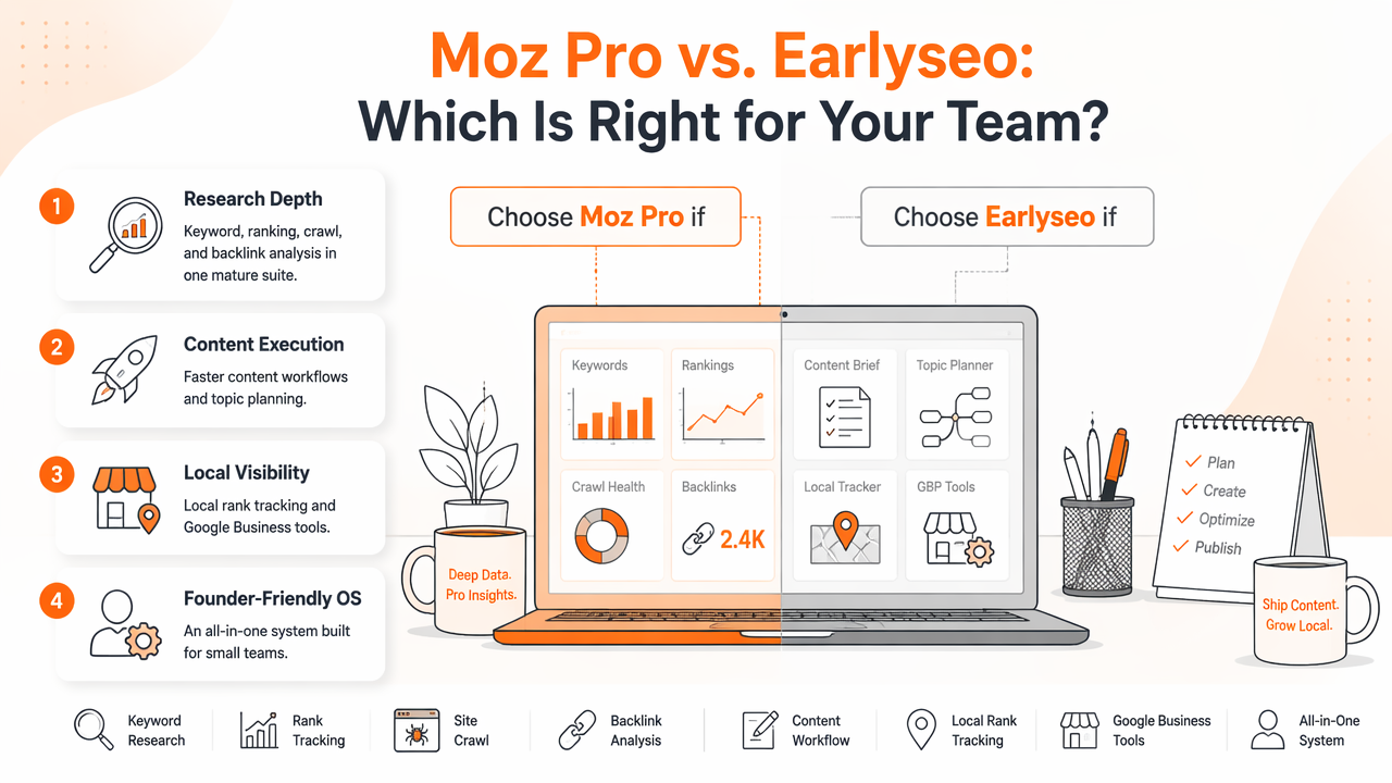 Illustration for Moz Pro vs Earlyseo decision matrix