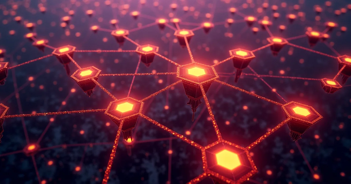 Network of interconnected glowing pathways symbolizing internal linking strategy for SEO page authority distribution