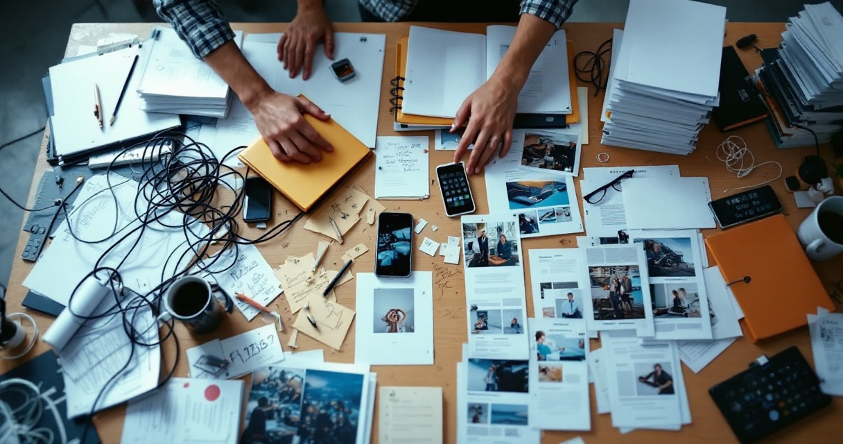 Messy duplicate content planning contrasted with organized materials for better programmatic SEO