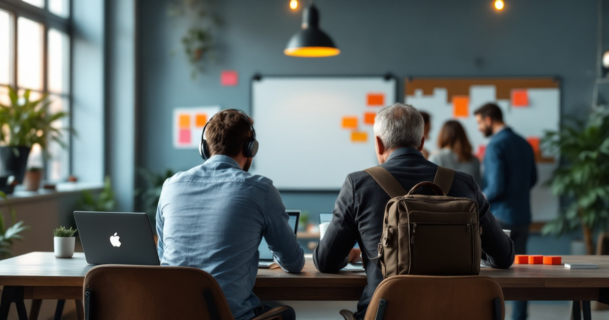 Founder comparing freelancer, consultant, and agency support options in a coworking studio