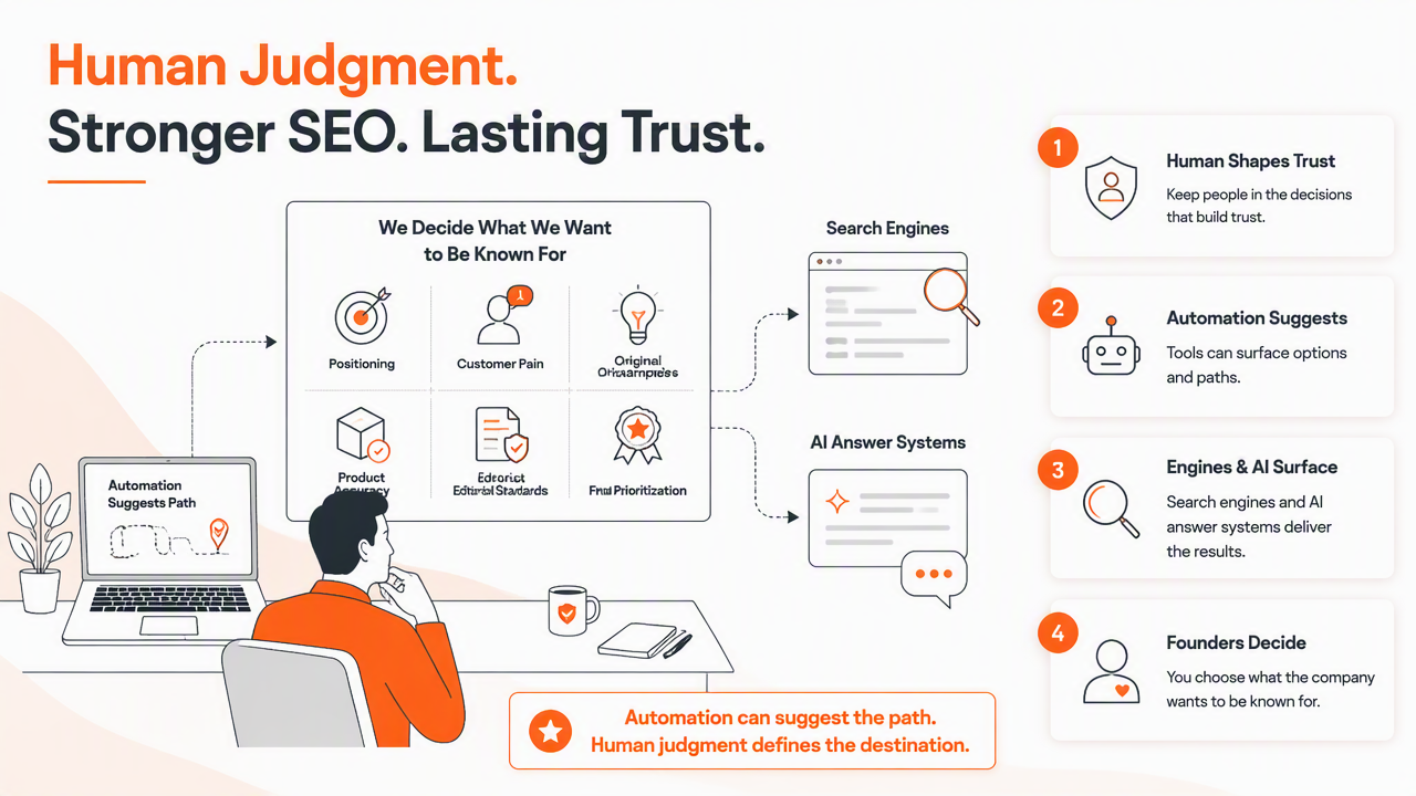 Illustration for What should stay human in automated SEO?
