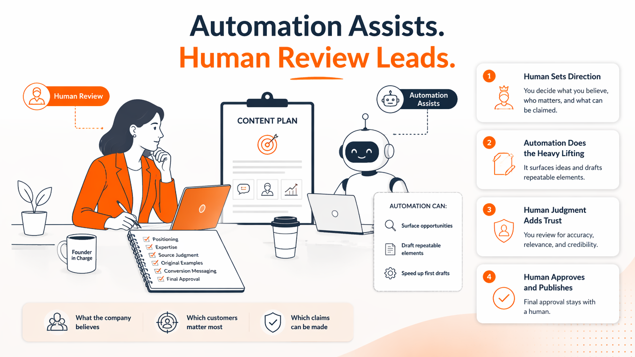 Illustration for What should stay human in automated SEO?