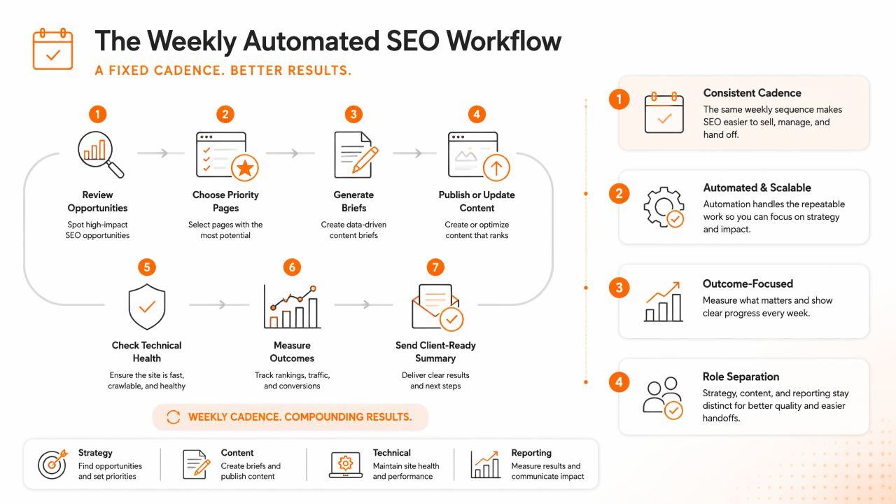 Illustration for How should a weekly automated SEO workflow run?