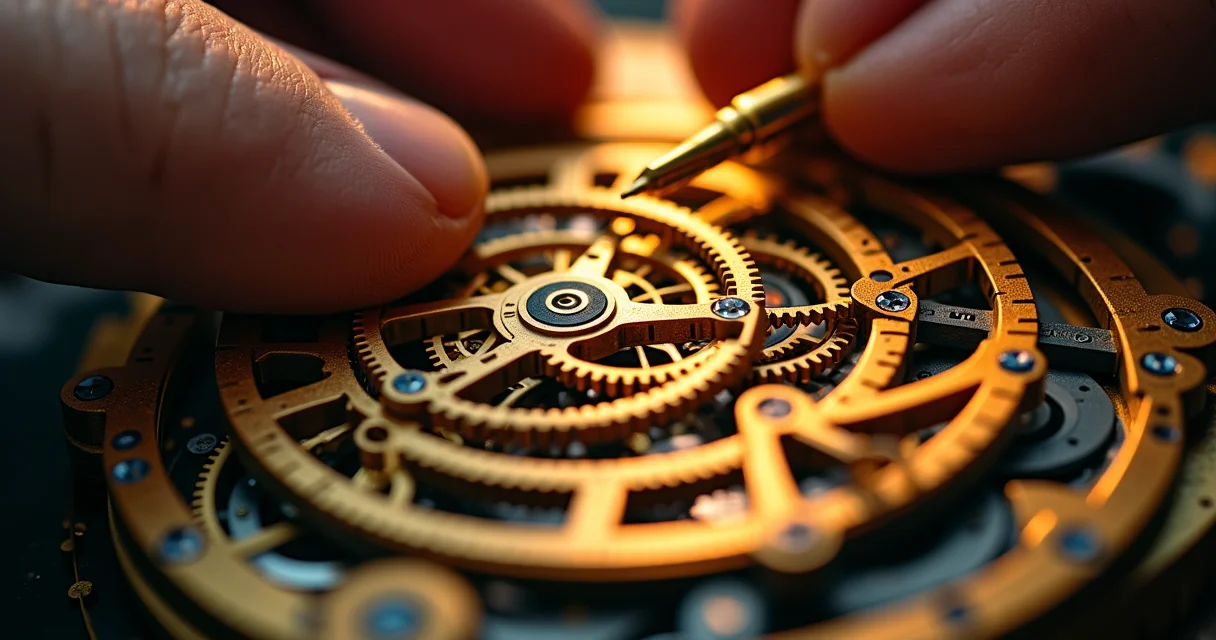 Precision clockwork mechanism symbolizing meticulous on-page SEO optimization and fine-tuning website elements