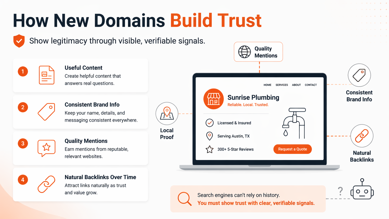 Illustration for How does a new domain build trust without old backlinks?