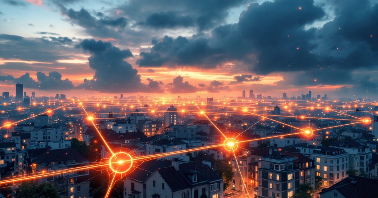 Aerial network of connected service businesses symbolizing strategic link building and online authority