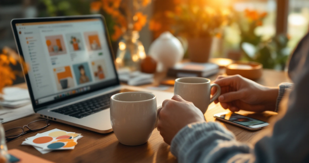 Shopify store owner comparing product attributes to shopper intent in a warm editorial workspace